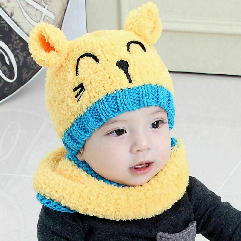 Pink Baby Girls Boys Winter Hat Scarf Earflap Hood Scarves Caps