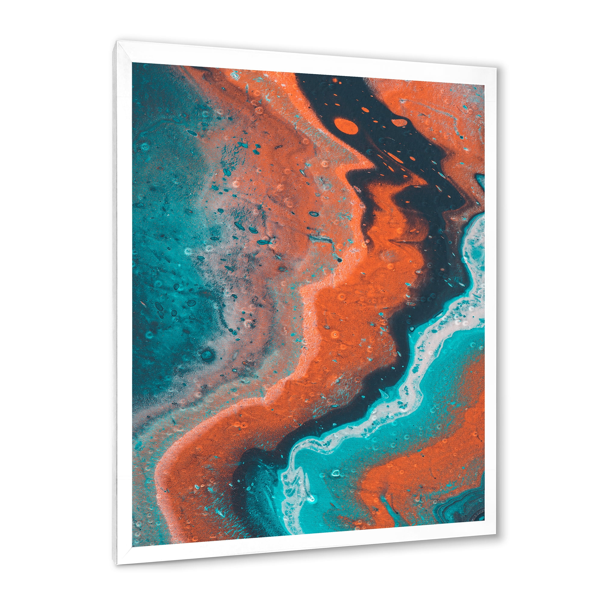 Designart 'Abstract Marble Composition In Orange and Blue I' Modern Framed Art Print