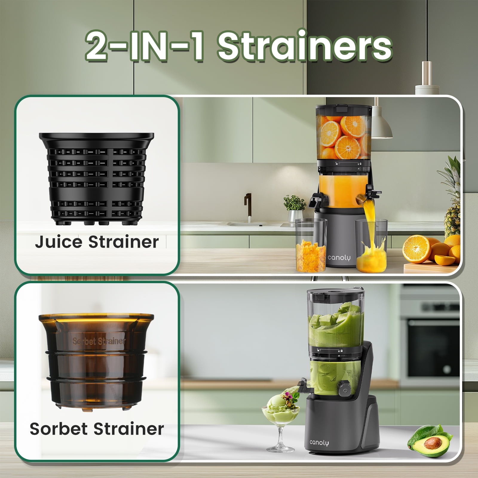 Canoly C16 Hands Free Slow Juicer 250W Motor 6 0 Wide Chute Cold Press for Whole Fruits Veggies Easy Clean BPA Free
