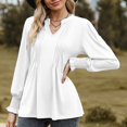 thumbnail image 3 of Scyoekwg Womens Dressy Blouses V-Neck Pleated Tunic Shirts Loose Fall Trendy Solid Color Long Sleeve T Shirts Lightweight Dressy Casual Blouses Pullover (White,L), 3 of 5