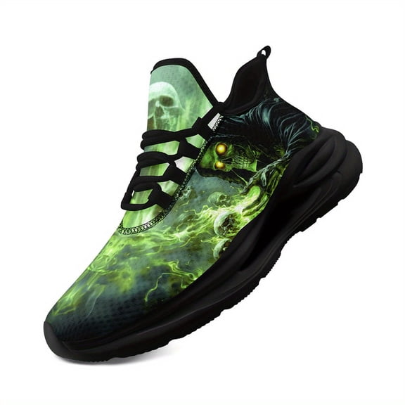 Coolcustomize Men's Gothic Skull Design Sneakers - Gothic Streetwear Shoes, Lightweight Breathable Running Trainers for All Seasons, Casual Athletic Footwear | Fabric Upper Skull Motif Sneakers