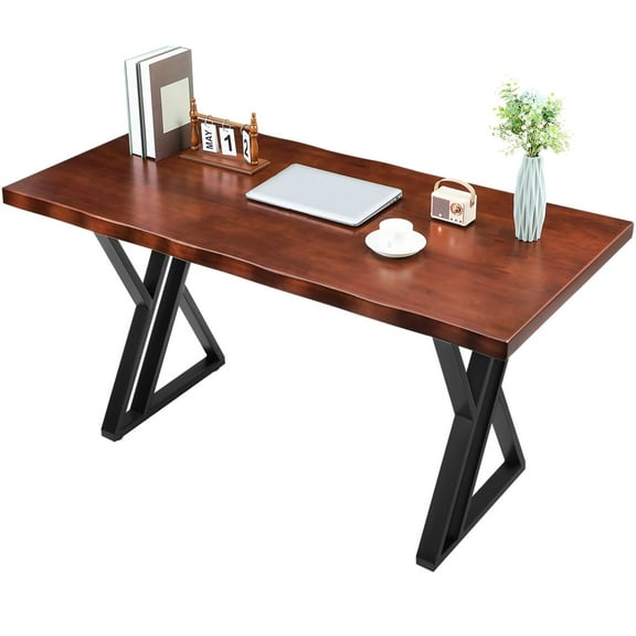 YEAHIBABY Solid Wood Computer Desk Brown for Office with Spacious Ergonomic Work Surface
