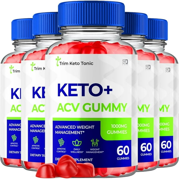 (5 Pack) Trim Keto Tonic Keto ACV Gummies - Apple Cider Vinegar Supplement for Energy & Focus - Dietary Supplement Gummies with Apple Cider Vinegar Folate Vitamin B12 B6 Beet Root (300 Gummies)