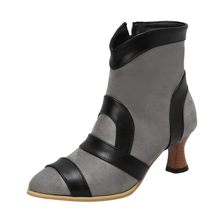 OJSFQUFP Ankle Boots for Women Ladies Solid Colour Pointed Toe High Wineglass Heel Colour Block Short Mid Comfort Large Size Boots Ankle Boots Short Boots Waterproof Shoes Grey 42