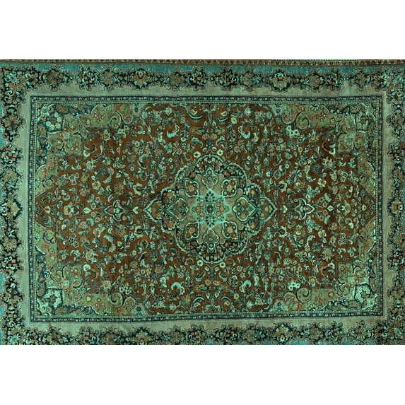 Ahgly Company Machine Washable Indoor Rectangle Persian Turquoise Blue Traditional Area Rugs, 7' x 9'