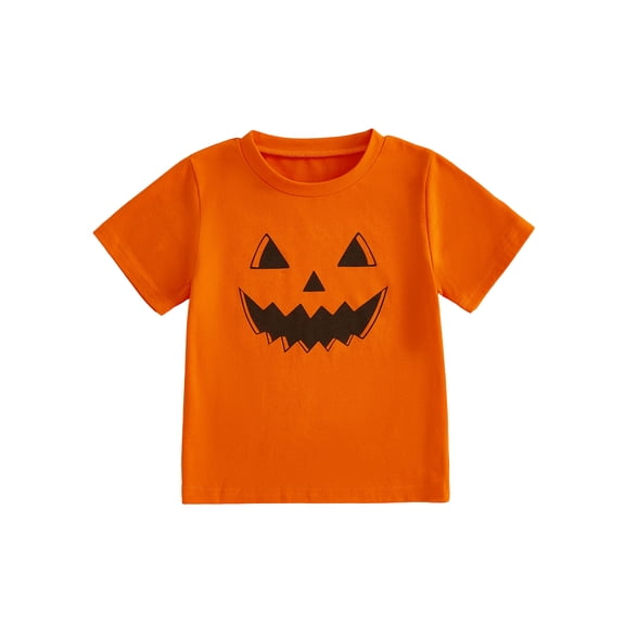 Miaouyo Boys Girls Halloween T Shirt Pumpkin Face Print Crew Neck Short Sleeve Tops