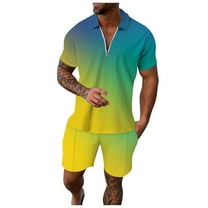 PEASKJP Workout Short Sets for Men Men's Tracksuit 2 Piece Polo Athletic Sweatsuit and Shorts Sets Short Sleeve Casual Sports Outfits (Yellow,4XL)