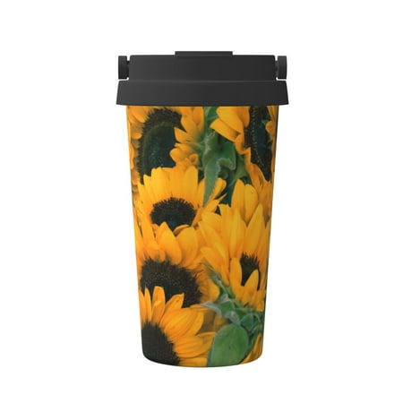 

Uemuo Sunflowers 7 Print Carry Insulated Coffee Mug Travel Mug with Hidden Handle Insulated Coffee Flask Leak-proof Travel Mug Insulated Mug for Office