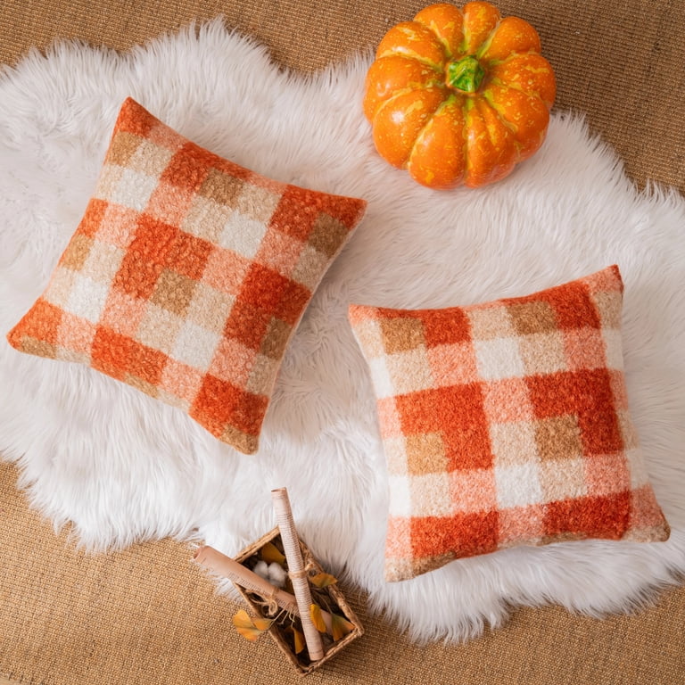 Volcanics Fall Pillow Covers Set Of 2 – 18x18 Inch Buffalo Check Plaid For Halloween & Farmhouse Home Decor