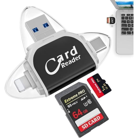 LECOO Lecteur de Carte SD TF 4 en 1 - 5Gbps - Noir - Compatible avec iOS, Android, Windows