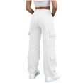 thumbnail image 4 of Lenpel Women's Wide Leg Cargo Pants Elastic High Waisted Drawstring Hiking Travel Pants Athletic Casual Trousers with Pockets(White,X-Large), 4 of 7