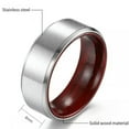 thumbnail image 2 of Wood Inlay Stainless Steel Band Mens 8mm Silver Brushed Anniversary Ring Sz 7-13, 2 of 7