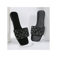 thumbnail image 5 of Women's Summer Beach & Indoor-Outdoor Slippers - Black Rhinestone Casual Fashion Square Open Toe Flat Bottom Sandals, 5 of 7