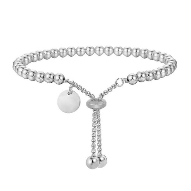 EZLIFE Pulsera de cadena de bolas de acero inoxidable para mujer, lote de disco W7 P2L3
