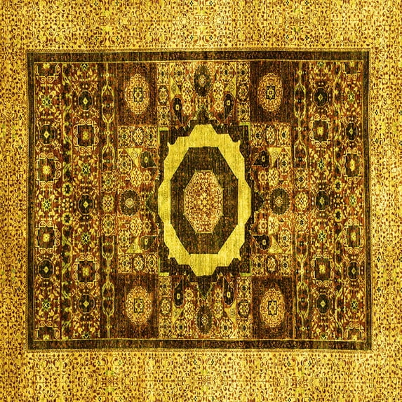 Ahgly Company Machine Washable Indoor Square Abstract Yellow Modern Area Rugs, 6' Square