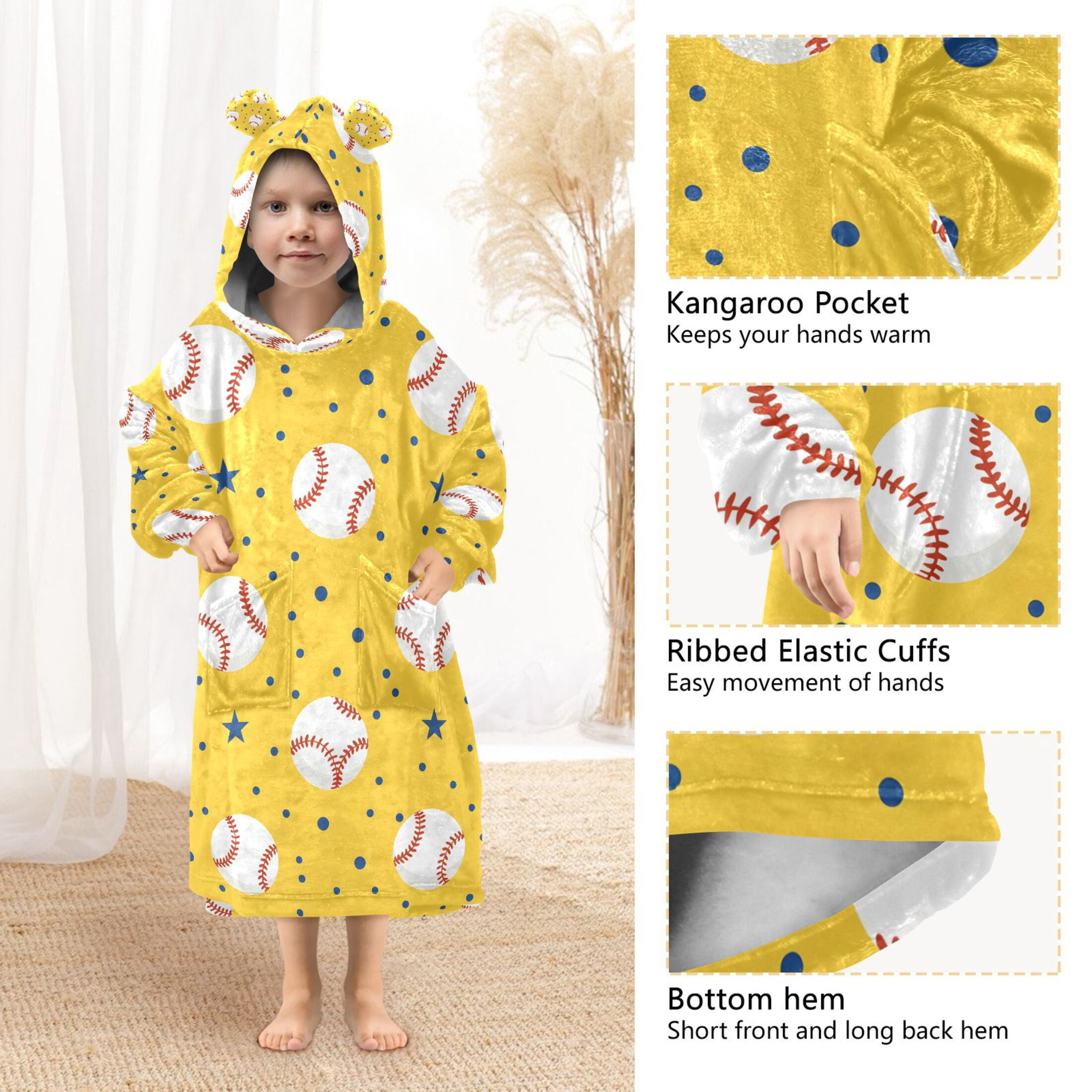 joogoo Blanket Hoodie for Baseball and Stars Oversize Sweatshirt 3-14 YR L