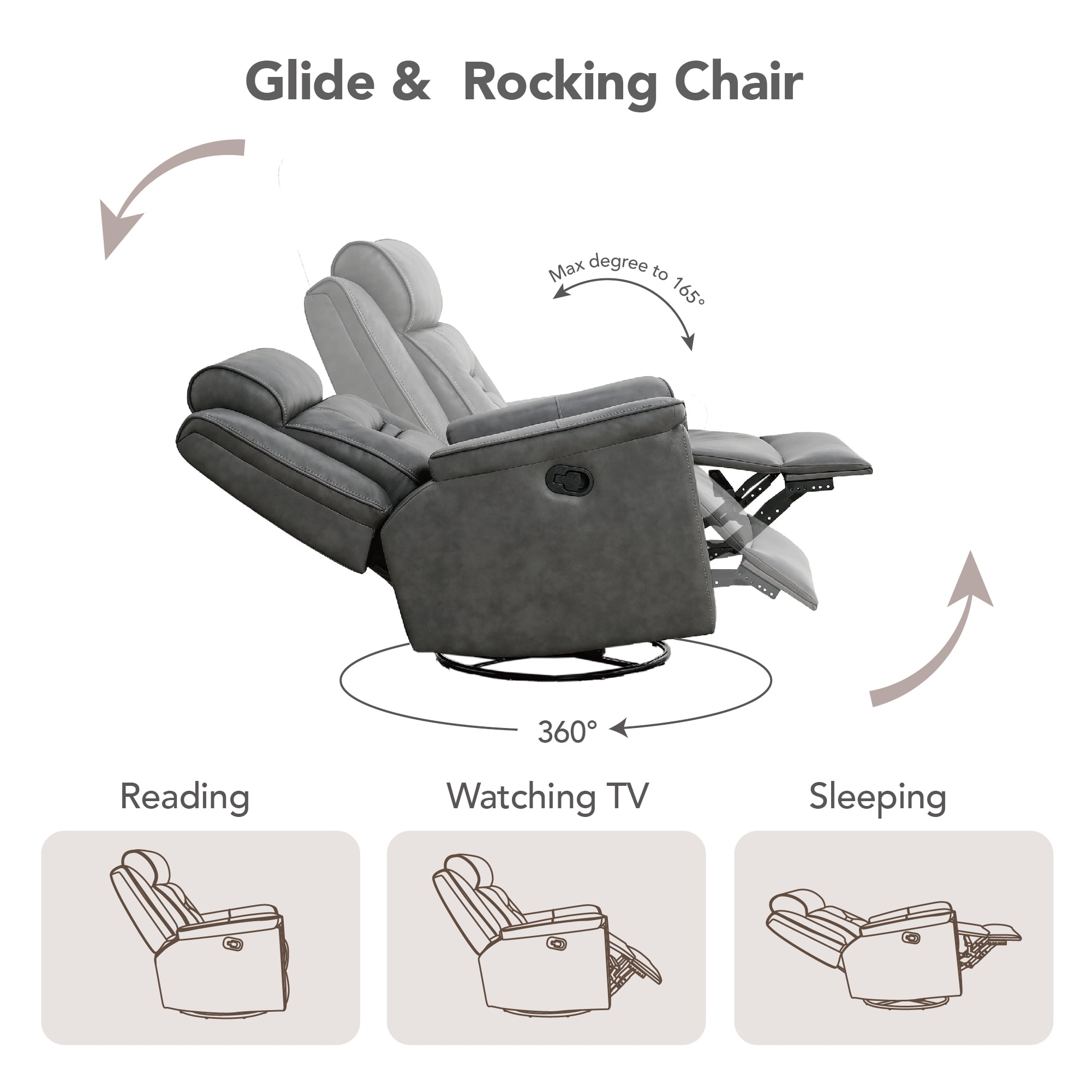 Spruce & Spring360° Swivel Manual Recliner with Glider Motion for Living Room, Dark Gray