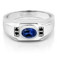 thumbnail image 2 of Gem Stone King Men's 925 Sterling Silver Blue Created Sapphire and Black Diamond Ring (1.77 Cttw, Gemstone September Birthstone, Oval 8X6MM,, Size 10), 2 of 3