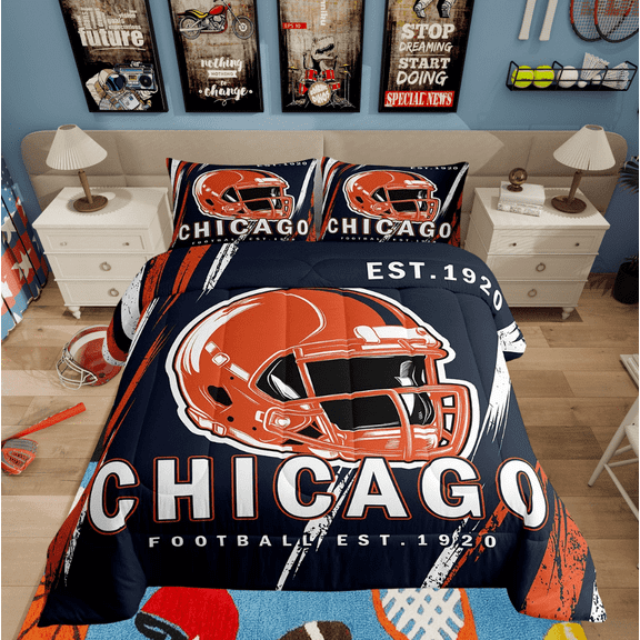Erosebridal Vintage Soccer Bedding Sets Twin with Comforter, Teens Football Duvet Insert, Rugby Game Decor, Reversible 2 Pieces