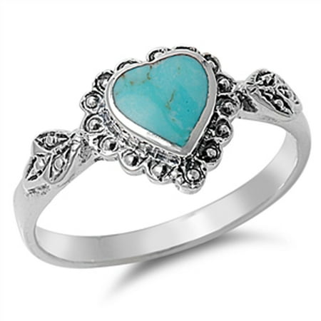 CHOOSE YOUR COLOR Women's Heart Simulated Turquoise Promise Ring New .925 Sterling Silver Band