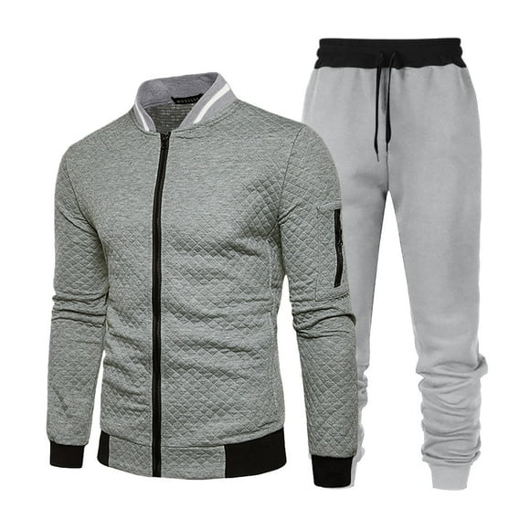 Ediodpoh Men's Suits Men Color Blocked Baseball Jacket Light Gray Sweatpants Casual and Loose Business Trend Two Piece Set 2 Piece Sets Men Outfit Grey S