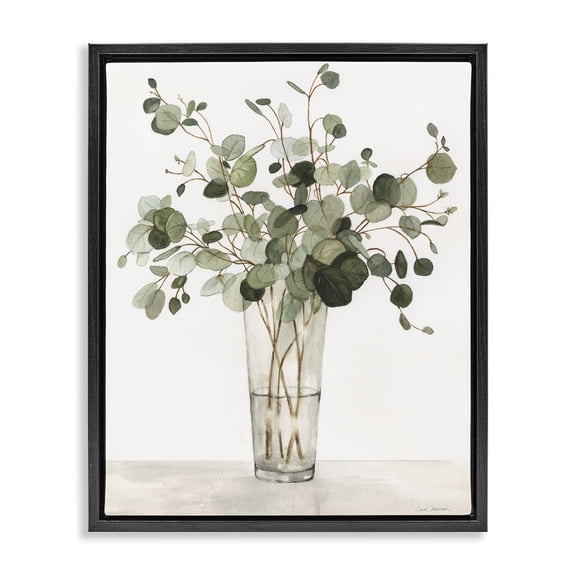 Stupell Industries Eucalyptus Herbs in Glass Floral Painting Black Floater Framed Canvas Art Print Wall Art, 17 x 21