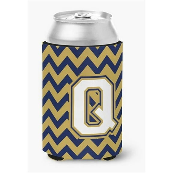 Letter Q Chevron Navy Blue & Gold Can or Bottle Hugger