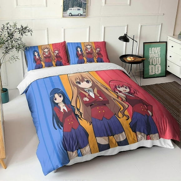 Toradora Duvet Cover Sets, Tora-Dora Bedding Set with Duvet Covers and Pillowcase with Zipper, for Adults and Children 135*200 CM(Double200x200cm)