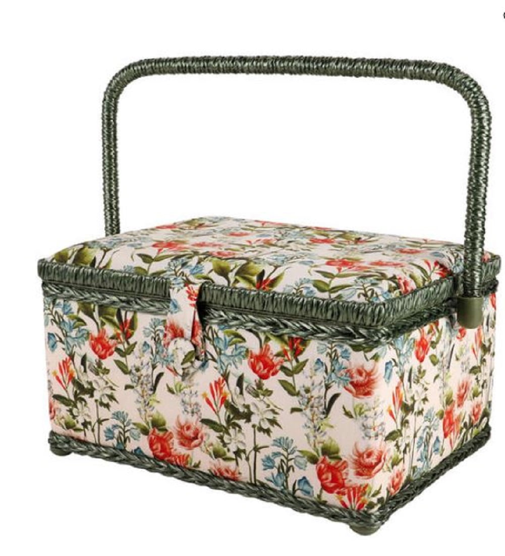 Dritz Sewing Basket Floral Green Sew Storage Hobby Box Large