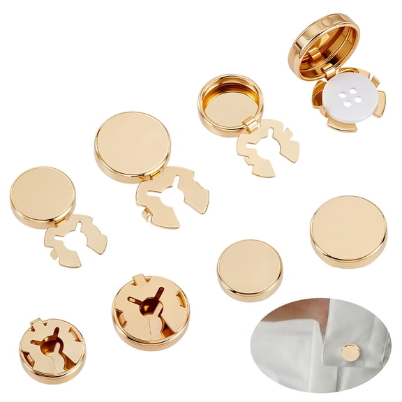 8Pcs 2 Styles Cufflinks Flat Round Button Covers for Men Classic CuffLinks Set Shirt Cuff Links Golden DIY