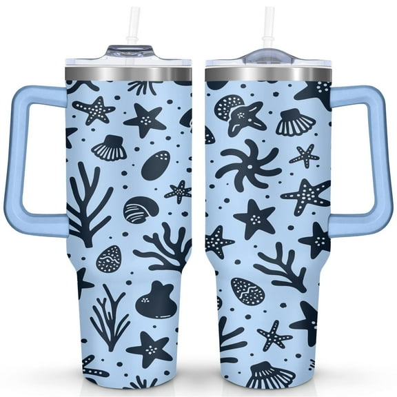 40 oz Tumbler Starfish with Handle Vacuum Insulated Travel Cup SpillProof Travel Cups Car Cup Holder Friendly for Hot and Cold Drinks