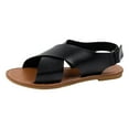 thumbnail image 6 of Mepaouo Women's Strappy Sandal Leather Flat Back Buckle Footbed Shoes Open Toe Summer Beach Slides, 6 of 7
