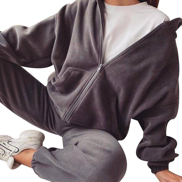 Sudadera con capucha de invierno de 2 piezas para mujer, traje deportivo informal