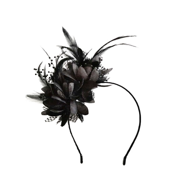 Qarigey Mujeres boda ceremonia pluma flor diadema ornamento niñas banquete diadema señoras Cosplay cabeza accesorio Decoración Accesorio para el cabello Negro Qarigey AP012180-06B