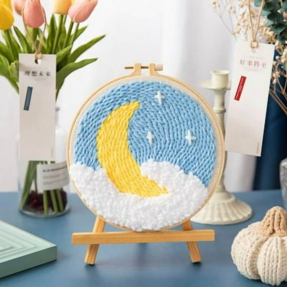 Moon Punch Needle Kits Adults Beginner, Handcraft DIY Craft Hoop Kit with Instructions Home Decor