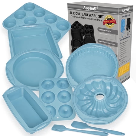 9in1 Nonstick Silicone Baking Fluted Cake Pan Cookie Sheet Molds Tray Heat Resistant Bakeware Tools Kit for Muffin Loaf Bread Pizza CupcakeUtensil