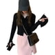 thumbnail image 4 of Camiseta corta ajustada de manga larga para mujer, camiseta irregular de Color puro a la moda para primavera y otoño, negro M, 4 of 14