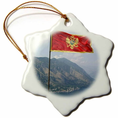 3dRose Flag with fjord in background, Kotor, Montenegro - EU47 PRI0001 - Prisma, Snowflake Ornament, Porcelain,