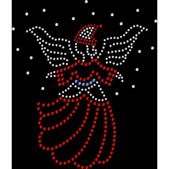 Rhinestone Bling Sparkle Iron On Transfer DIY Christmas Angel Red Clear