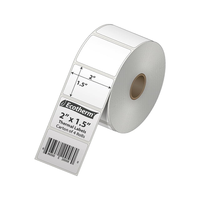 Etiquetas térmicas Ecotherm de 2 x 1.5 pulgadas, 4 rollos, 5280 etiquetas Zebra