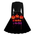 thumbnail image 3 of qelini Halloween Dress Women Round Neck Long Sleeve Skeleton Pumpkin Printed Party Cocktail Swing Dress Orange S, 3 of 3