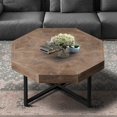 thumbnail image 2 of Octagonal Coffee Table with Patchwork Top and Metal Legs - Antique Brown Farmhouse Style, 2 of 10