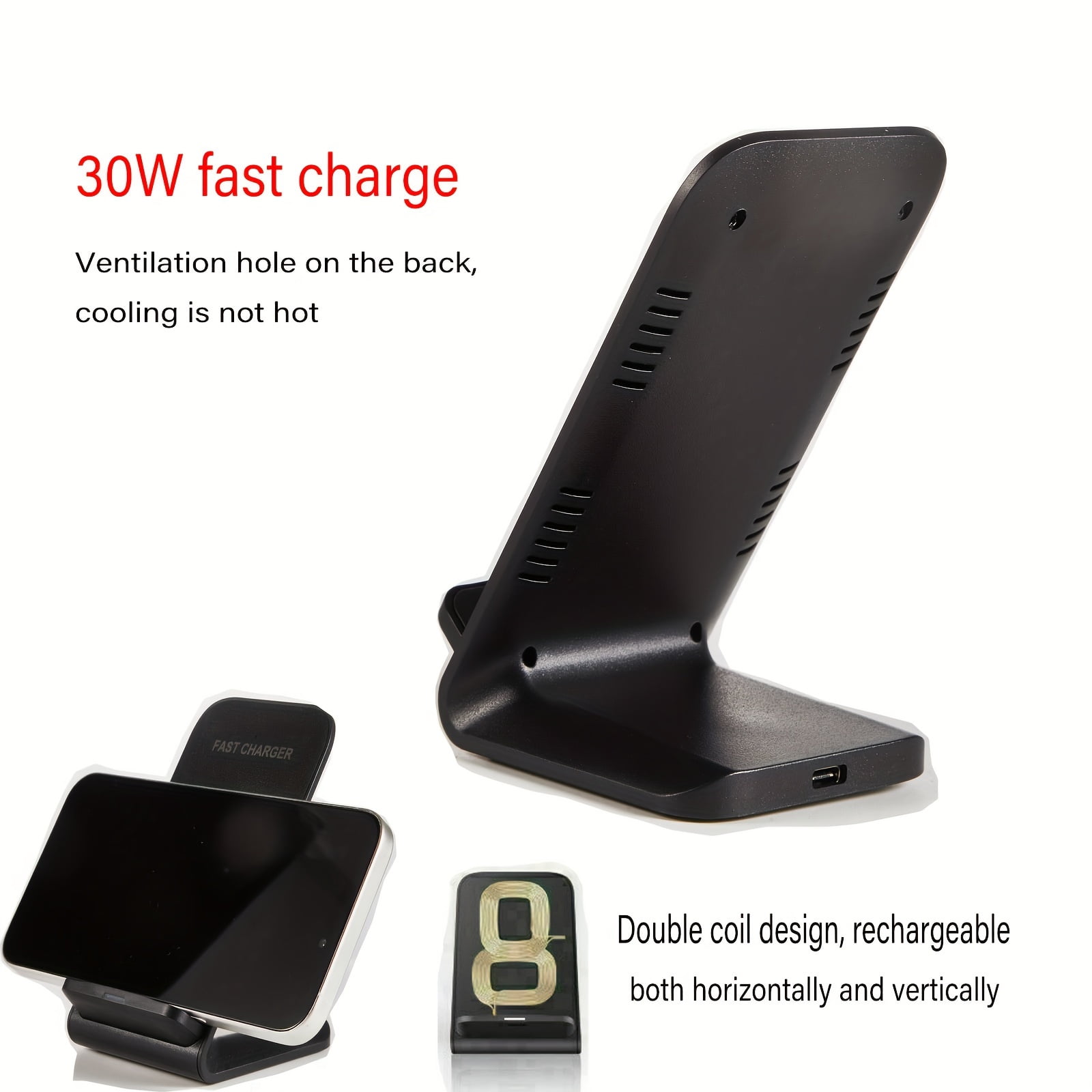 30W Fast Wireless Charger Stand Dock for Apple iPhone 16/15/14/13/12/11 Pro Max S24 S24+ S23 S23+ S22 S22+ S21 S21+ S20 S20+ Android Phones US