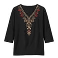 thumbnail image 5 of GZWYHT Embroidered Linen Tops for Women Cotton Peasant Tops Lightweight Cotton Linen Summer Tops Women's Peasant Tops Peasant Blouses for Women Hemp Shirt Women Black 3XL, 5 of 9