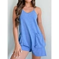thumbnail image 5 of Womens Summer Casual Sleeveless Rompers Loose Spaghetti Strap Shorts Overalls Outfits Jumpsuits with Pockets Blue L, 5 of 9