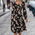 thumbnail image 1 of ICHUANYI Clearance Womens Fall Winter Vintage Dress Long Sleeve Print Dress(Black, M) ICHUANYI WER2023081512964, 1 of 7