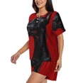 thumbnail image 2 of Fuzoiu Black Dog Red Background Print Women's Short-Sleeved Pajama Set,Lounge Sleepwear Set,Womens Pajama Sets 2 Piece,Button-Up Top and Shorts with Pockets-Small, 2 of 7