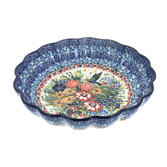 Blue Rose Polish Pottery Hummingbird Medium Scallop Dish
