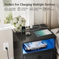 thumbnail image 5 of Holliwill Nightstand Set of 2 with Outlets & USB Ports & LED Lights, Modern Farmhouse Bedside Tables with 2 Drawer, Bed Side Tables End Table for Bedroom, Living Room, Black, 5 of 9