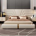 thumbnail image 3 of White Wood Bed 2 People Modern Design Mattress Bed King Size Luxury Bedroom Furniture Set Genuine Leather Headboard Nightstands My Lux Decor Round, 3 of 14